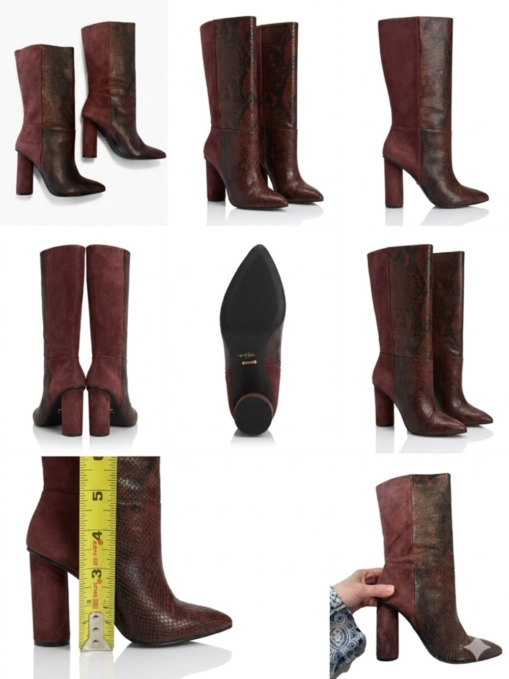 42 GOLD Two-Tone Burgundy Snake-Embossed & Suede Boots - Picture 4 of 7